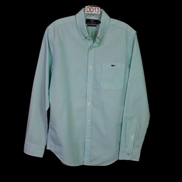 Vineyard Vines TEAL Blue Stripe Slim Fit Tucker Dress Button Down Shirt SMALL - Picture 1 of 6